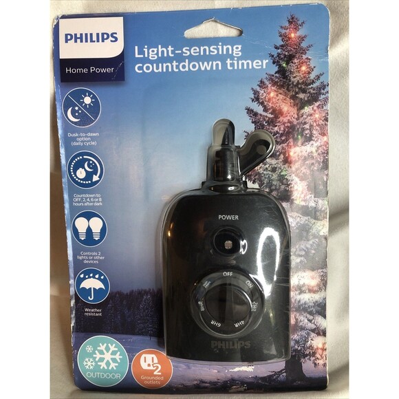 New Philips Dusk to Dawn Sensing 8/6/4/2hr Countdown Timer Outdoor 2 Outlet - Picture 8 of 11